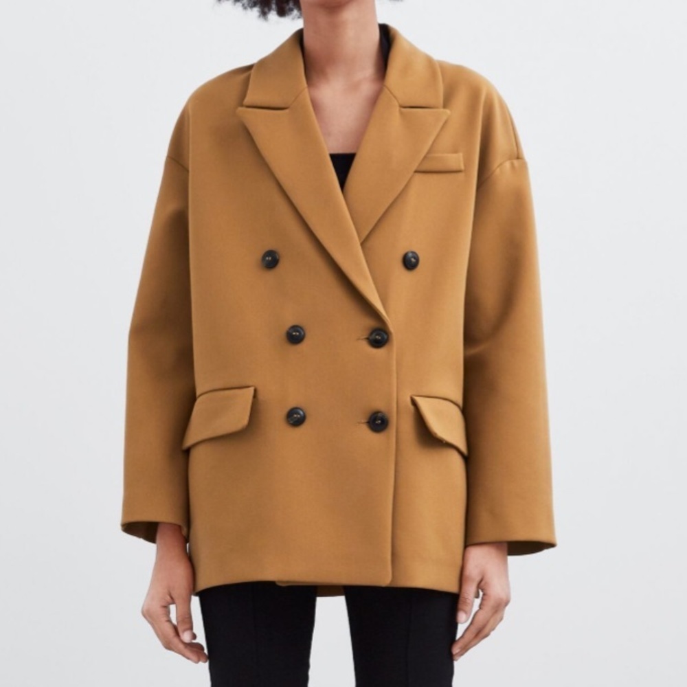 Zara Camel Tan Double Breasted Oversized Blazer Coat Small/Medium - Picture 6 of 6
